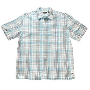 Cafe Luna Shirt Mens Large 42 44 Blue Plaid Short Sleeve Button Front Casual